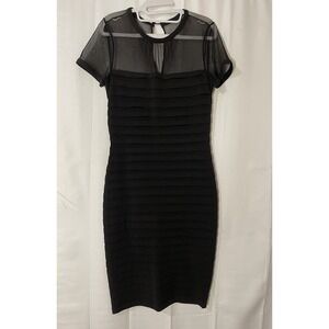 LONDON TIMES Women's Black Tiered Cocktail Dress SIZE 6 Sheer Neckline